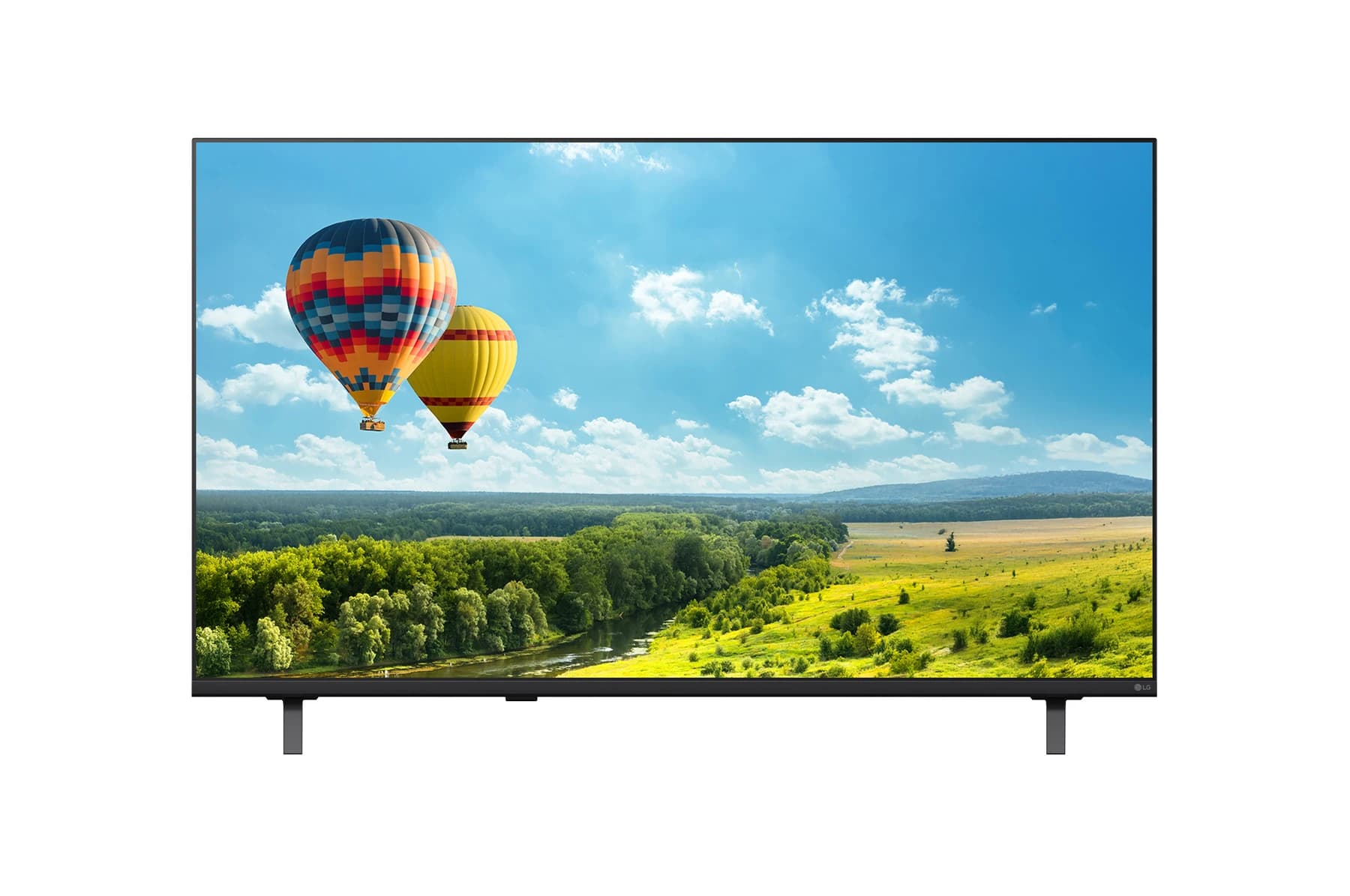 LG 50UJ660H0LD — Widok z przodu telewizora hotelowego LG 50 4K UHD z Pro:Centric Hub 50UJ660H z obrazem na ekranie
