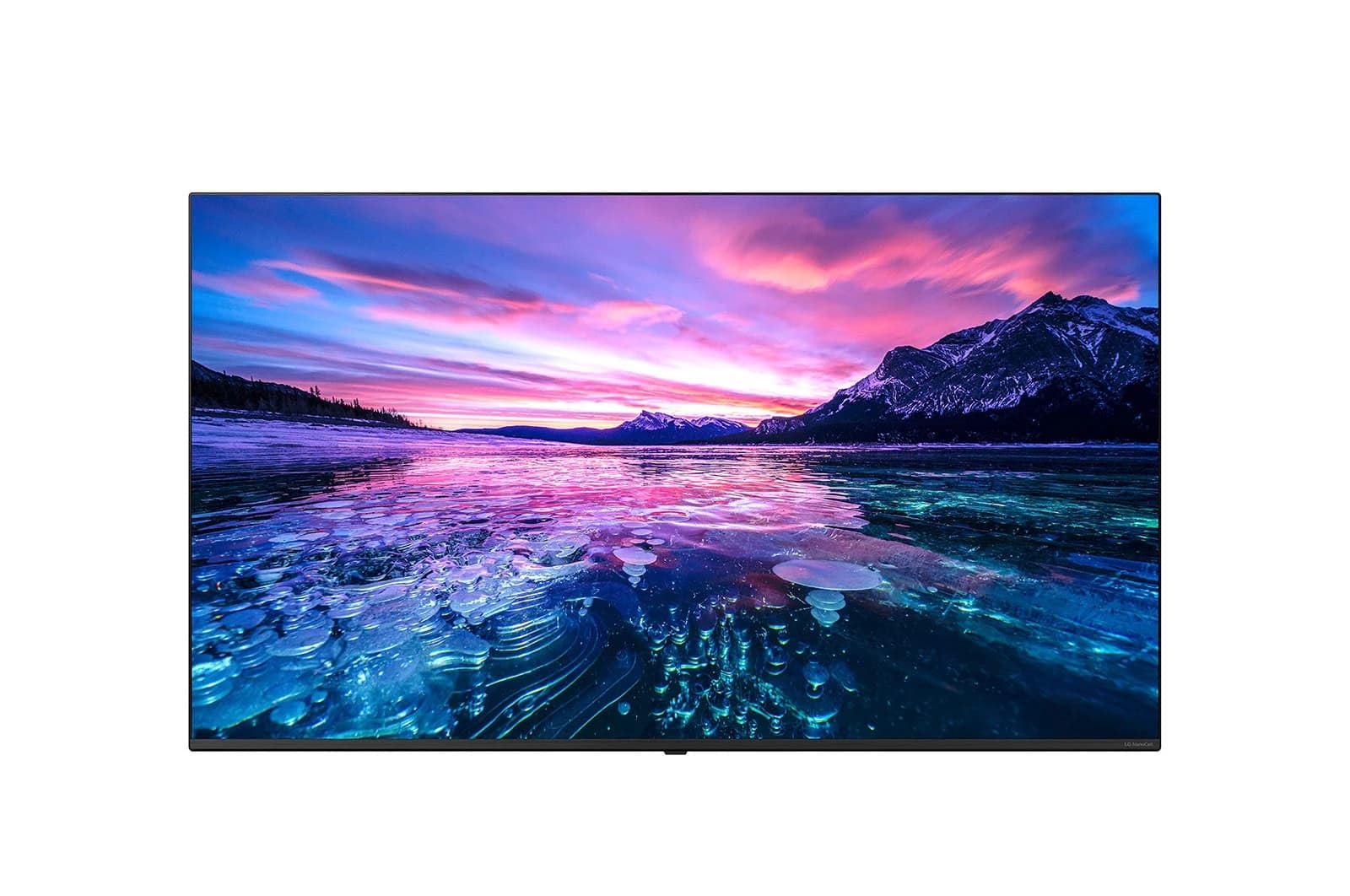 LG 43UR762H9ZC — Widok z przodu z obrazem na ekranie