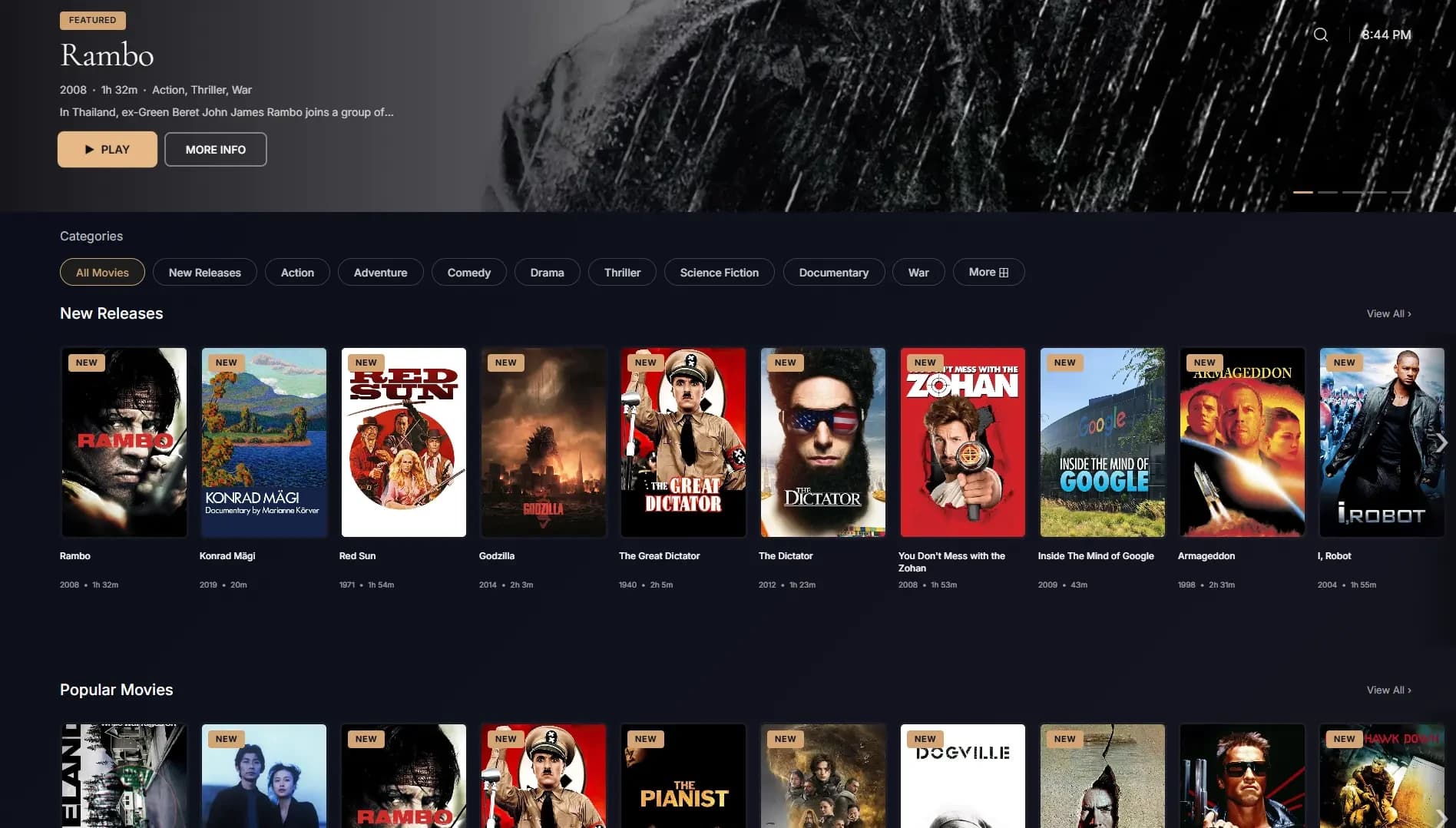 COTT.TV in-room video-on-demand interface preview