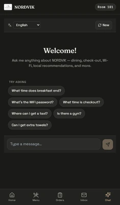 Ellia AI Concierge welcome screen on the guest's phone